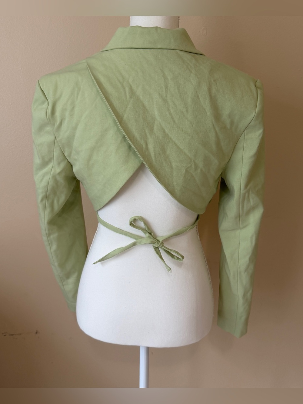 BERSHKA Sage green Crop Blazer With Back Detail Size S - Picture 9 of 15